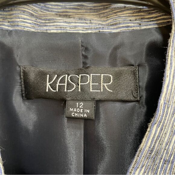 KASPER SILK BLEND NOTCH COLLAR BLAZER IN NAVY BLUE STRIPES - Picture 5 of 5